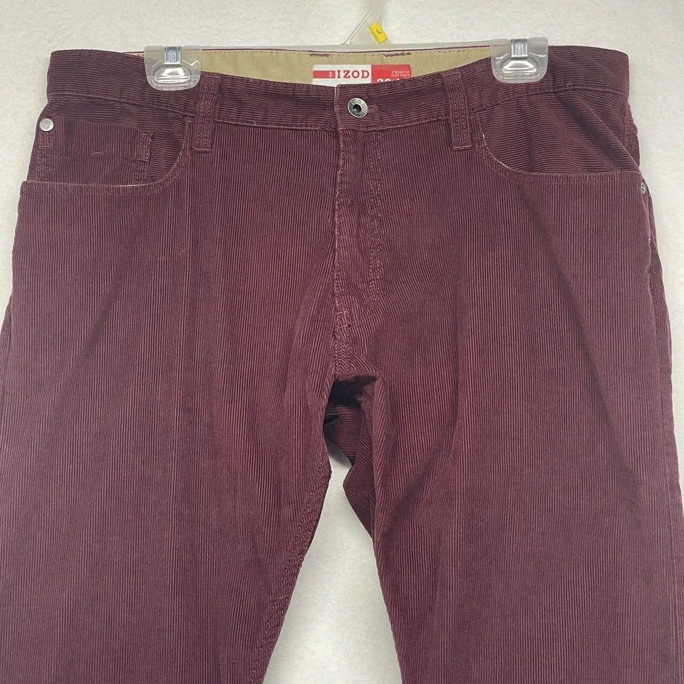 Izod Corduroy Pants Mens 33 x 30 Burgundy Straight Leg Flat Front Chinos Jeans - Image 2 of 4