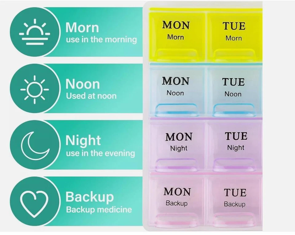 For Vitamins Extra Large Weekly Pill Organizer 2 Times A Day Medicine Cases Boxs - Image 4 of 4