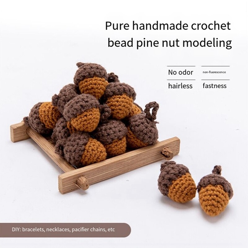 10Pcs Handmade Yarn Crochet Pine Cones Acorns for DIY Keychain Bag