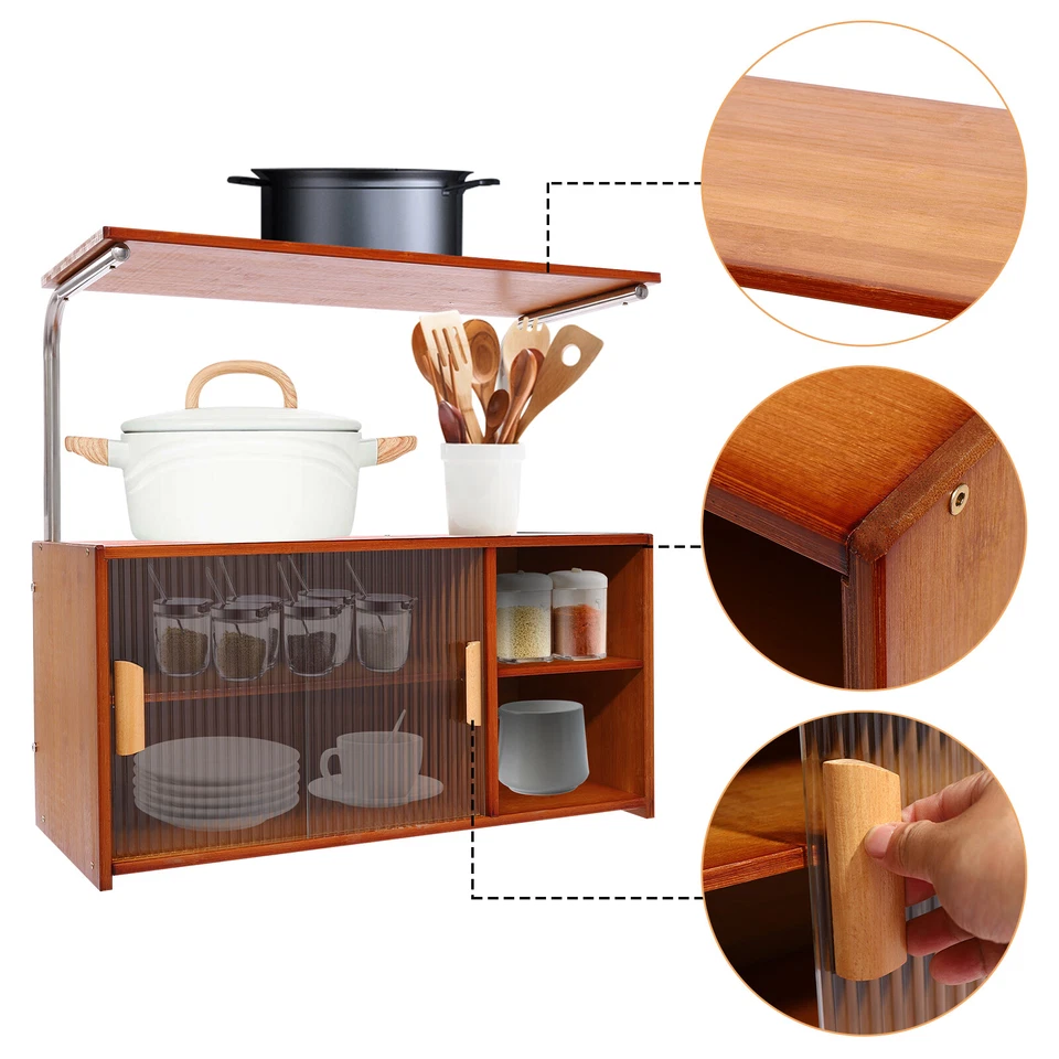 Storage Cabinet with Sliding Glass Doors Pantry Cabinet Kitchen Microwave Stand - Image 3 of 4