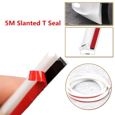 5M T-Type Rubber Sealing Strip White For Car Edge Trim Bumper Lip Side Skirt