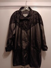 Fitz-wright Woman's Coat 2x Leather Black Statement Embossed Suede Velvet Trim