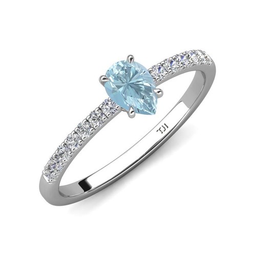 Pear Shape Gemstones & Diamond Solitaire Plus Rings 14K White Gold JP:310865 - Picture 5 of 26
