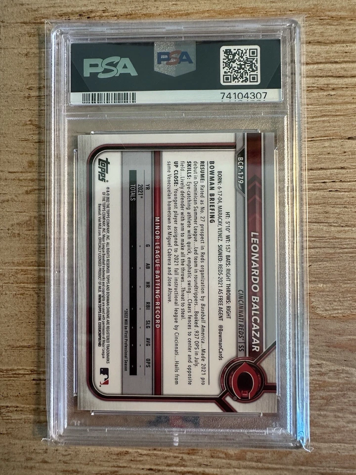 2022 Bowman Chrome Sapphire Yellow Leonardo Balcazar Rookie /50 PSA 10 - Image 3 of 3