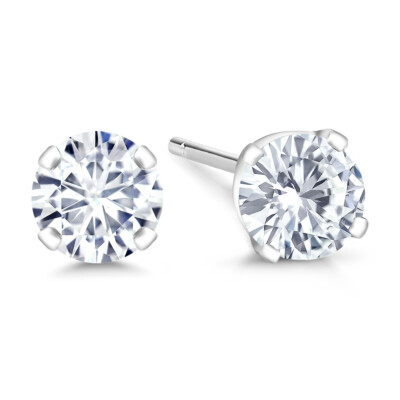 14K White Gold Lab Grown Diamond Stud Earrings For Women Men | 0.75 Cttw | I-J