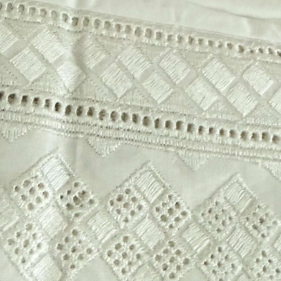Vintage Christof Flat Sheet Full White Embroidered Eyelet Trim 100% Cotton NEW - Image 2 of 4