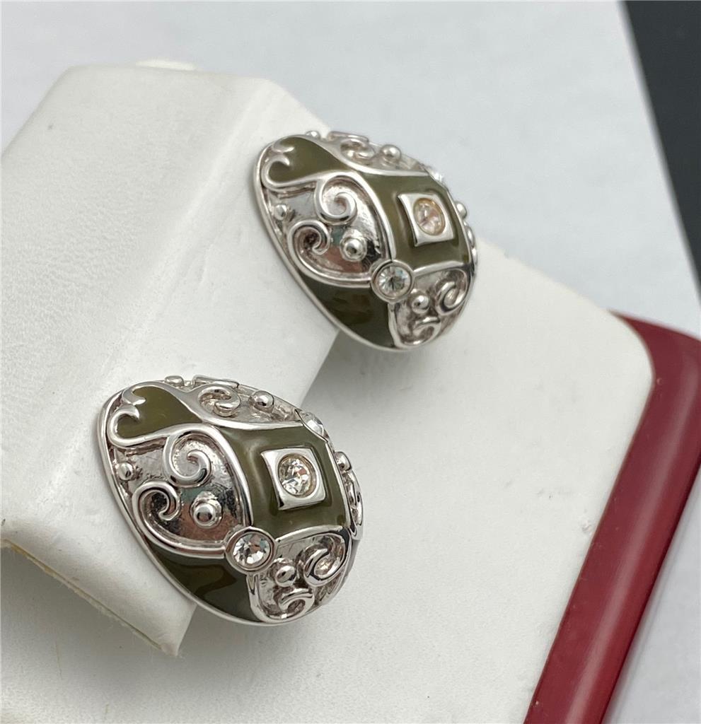 Vintage Joan River Clear Rhinestones Silver Tone Egg Shape Post Earrings View 3
