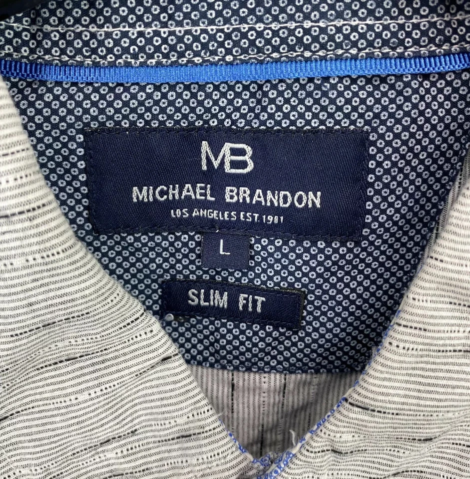 Camisa Michael Brandon Para Hombres Abotonada LS Calce Ajustado Grande Multicolor Rayas Usada en Excelente Condición Foto 3 de 4