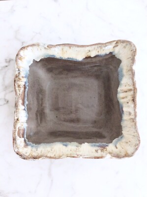 Gorgeous! Vintage HTF Etta B Pottery Ruffled Grey Square Serving Bowl Or Dish!