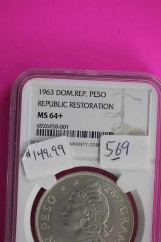 1973 MS 64+ Dominican Republic Restoration Peso Silver Coin NGC Certified 569 - Picture 3 of 3