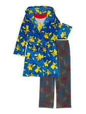 Pokemon 3 PC Long Sleeve Bath Robe Pajama Set Boy Size 8