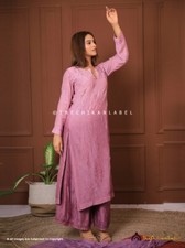 Mauve Muslin Chikankari Kurta Set with Dupatta Lucknow Chikankari Handmade Set