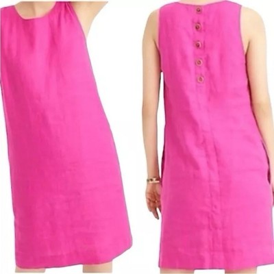 J. CREW $159 Button Back Pink 100% Linen Shift Dress Office Petite Large New