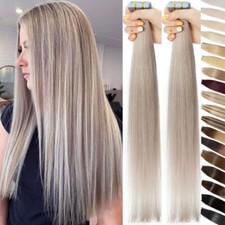 White Thick Tape In Remy Human Hair Extensions Skin Weft FULL HEAD 20/40/60Piece