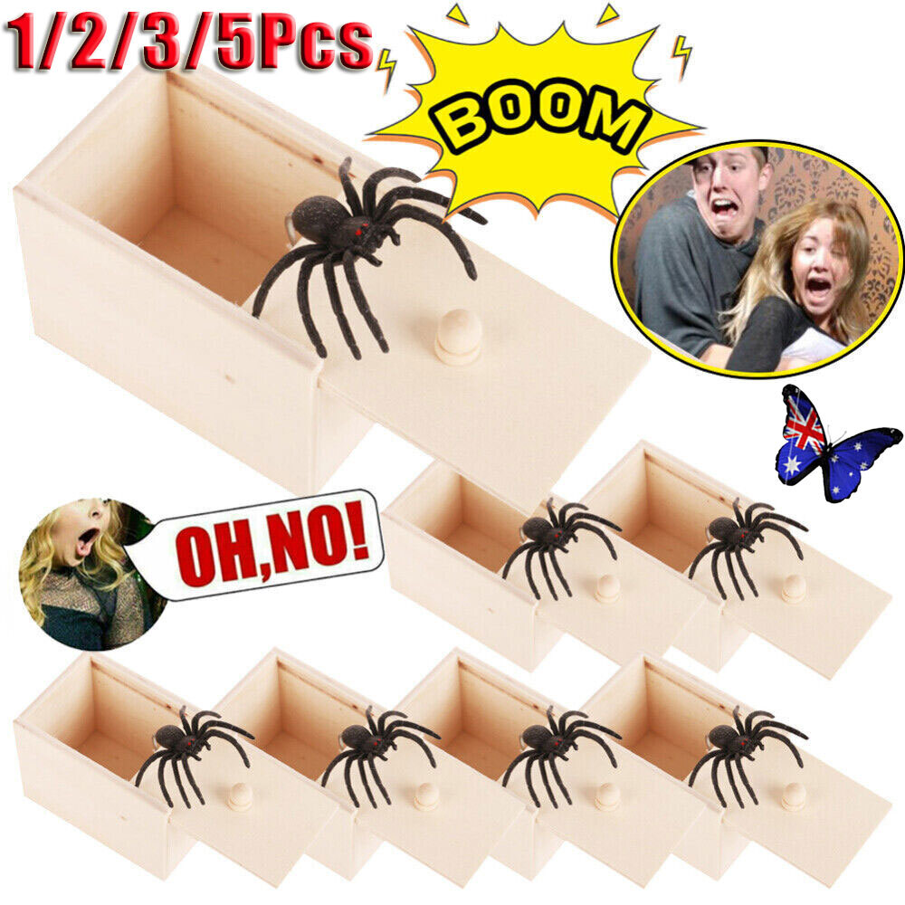 Funny Scare Box Wooden Prank Spider Hidden In a Case Joke Toy