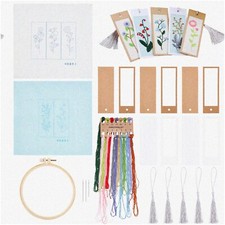Floral Plant Stitched Bookmark Kit - DIY Embroidery Set for Adults with Needle,