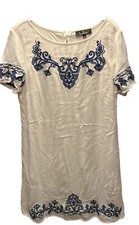 Lulus Dress Women’s Sz L White Blue Embroidery  Peasant Boho Hippie Girlcore