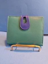 NEW  LEATHER WOMEN'S TAB ORGANIZER ID WALLET Aqua/c.blue new#7812 RFID