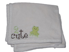 TIDDLIWINKS 2 TOO CUTE FROG BABY BLANKET CREAM IVORY GREEN BROWN PLUSH FLEECE