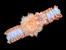 Wedding Garter Peach Satin Bridal Prom Chiffon Floral Keepsake Boho Handmade