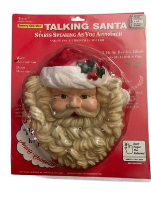 1990s Telco Christmas Santa Head Motion Activated Songs Wall Door Hanging VTG