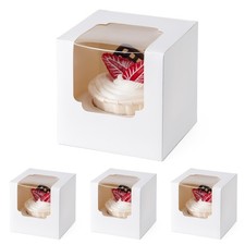 Cupcake Boxes With Window, 50 Pack, Deep Insert Holders, Stackable, White
