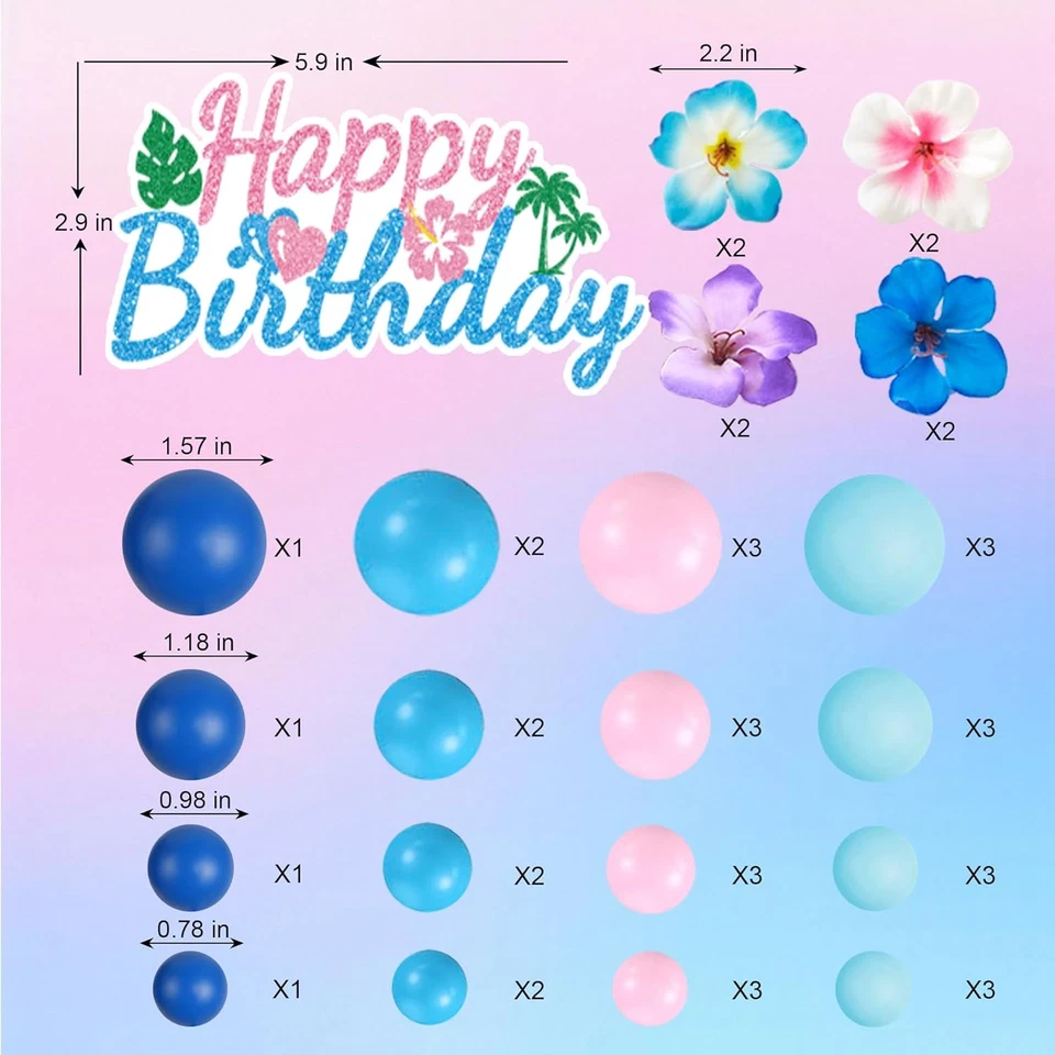 Toppers para pasteles rosa azul con bolas flor de hibisco decoraciones para pasteles hawaianos para  Foto 2 de 4