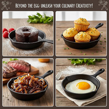 Hiceeden Pack of 4 Mini Cast Iron Frying Pans 10 Cm Small Frying Pans with Do...