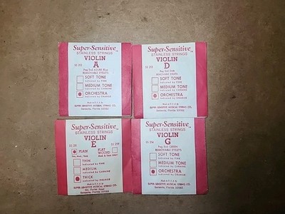 Super Sensitive Red Label Violin Strings Full Set Size 4/4 Orchestra & Thick New
