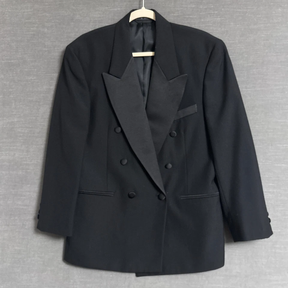 Chaqueta Gianelli Esmoquin 38S 30 Pantalones Negro Lana Formal Boda Pico Doble Pecho Foto 2 de 4