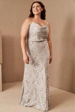 Jenny Yoo Collection Dahlia Floral Satin Burnout Dress Gown Size 26 Cowl Anthro