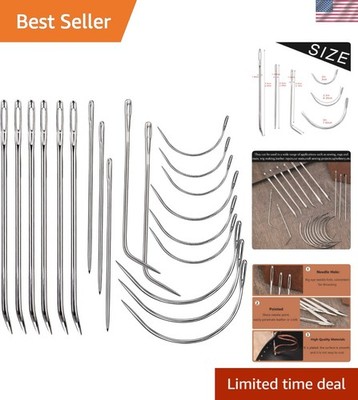 20 Pcs Leather Sewing Needles,Heavy Duty Sewing Needles Kit Include Curved Le...
