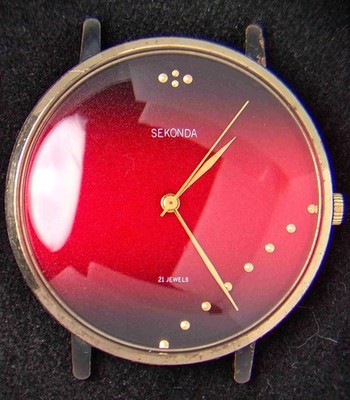 Sekonda USSR rotes Zifferblatt große Herren Handaufzug Vintage Uhr -- Ersatzteile/Reparaturen