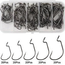 100Pcs EWG Worm Hook Wide Gap Jig Fishing Crank Bass Hooks For Soft Plastic Bait