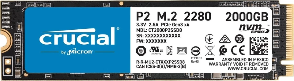 Crucial P2 2TB PCIe M.2 2280 NVMe Interne SSD (CT2000P2SSD8)