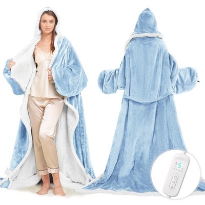 Wearable Heated Blanket with Foot Pocket, Electric Wearable Throw Blanket 