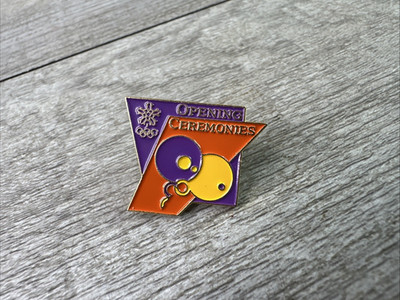 1979 Opening Ceremonies Winter Olympic Pin Back Purple Orange Enamel Gold Tone