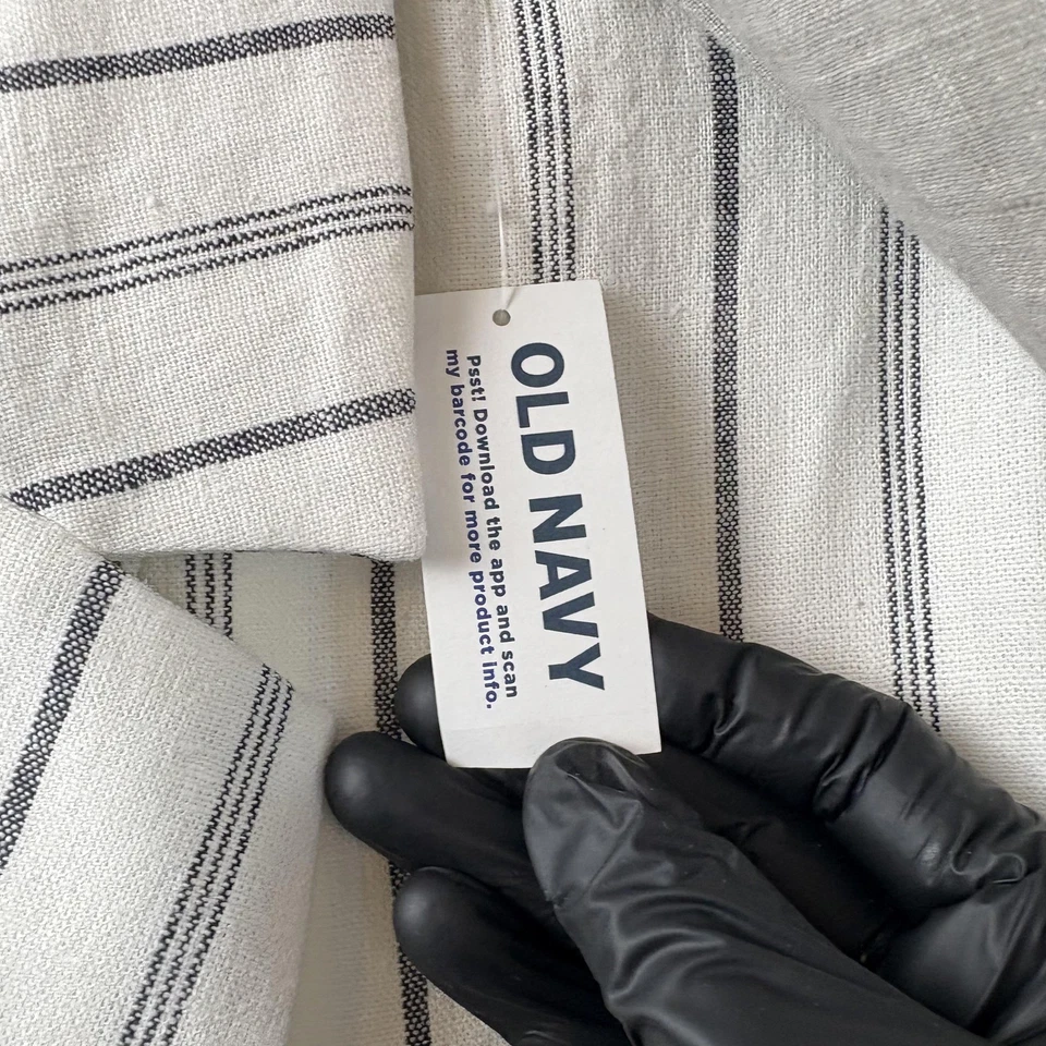 Blazer feminino Old Navy 3X branco listrado preto jaqueta de mistura de linho plus size - Imagem 3 de 4