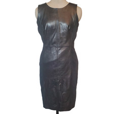 Talbots Women’s Leather Bodycon Dress Size 4P Black Stretch Back Sleeveless LBD