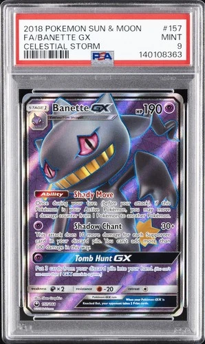 2018 POKEMON SUN & MOON CELESTIAL STORM #157 FULL ART/BANETTE GX PSA 9