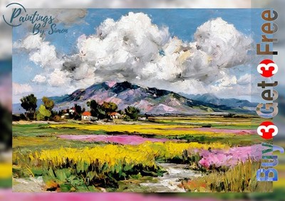 Bunte Landschaft 5''x7'' Druck auf mattem Papier | Ländliche Kunst