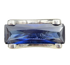 Vintage Sterling Silver Blue Quartz Ring Rectangular Statement 5.75