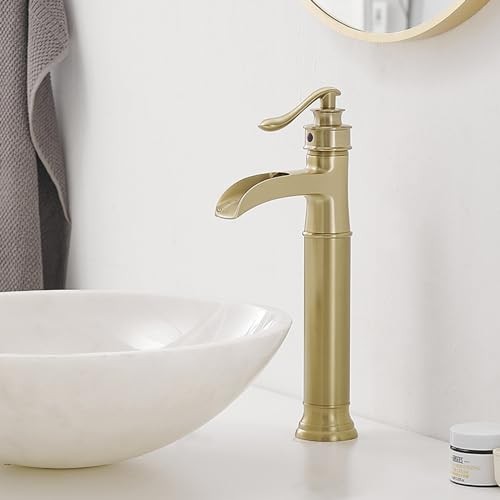 Vessel Sink Faucet 1 Hole, Waterfall Single Vessel Sink Mount Brushed Gold - Bild 6 von 6