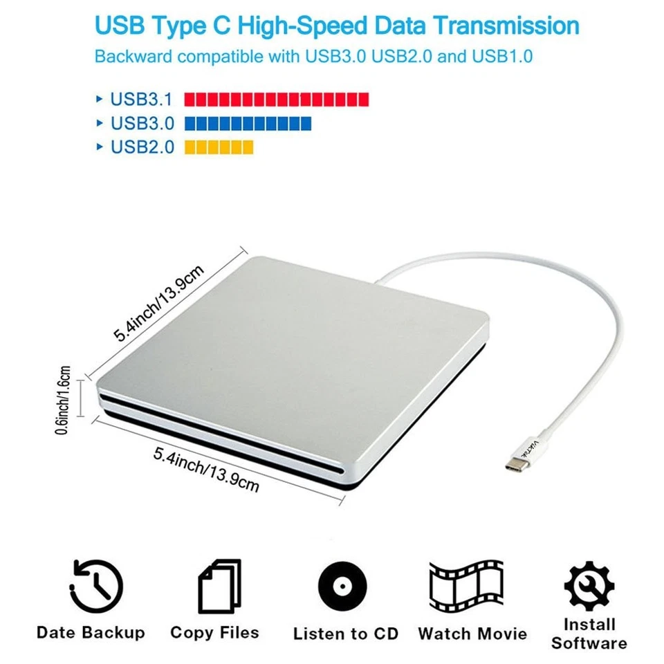 USB-Superunidad Externa/Lector de CD y/Grabadora de CD para Apple-MacBook //iMac/Mi... Foto 3 de 4