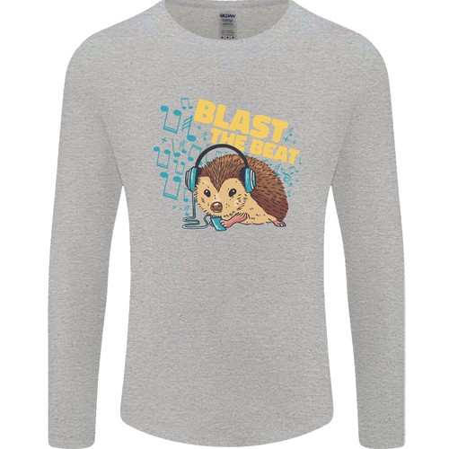 Ein DJ Igel Kopfhörer Popmusik Herren Langarmshirt - Bild 6 von 15