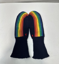 Vtg 70s 80s Retro Youth Red Rainbow Stripe Mittens Gloves Knit Child One Size