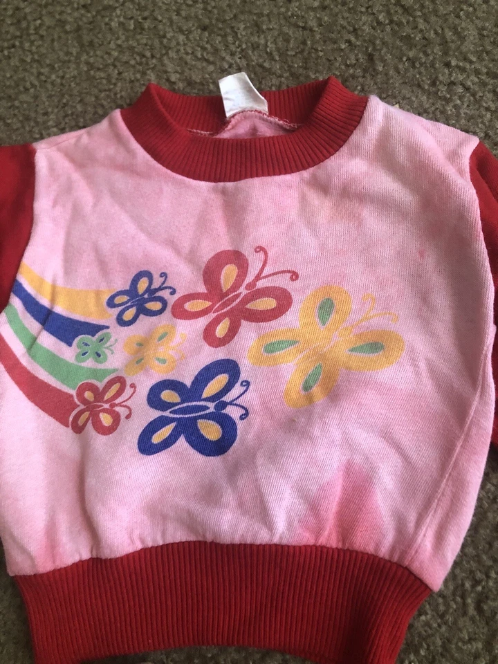 Ropa de bebé niña vintage 12-24 meses cuidado materno camisa amarilla, suéter mariposa Foto 3 de 4