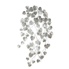 Wand-Deko Herzregen aus Metall mit Herz / Blatt-Objekten 120 x 60 cm Silber Weiß