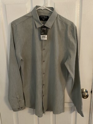 New Topman Long Sleeve Stretch Slim Fit Oxford Button Up Shirt