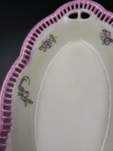 Vintage Schumann Bavaria Oval Relish Dish Pink Lusterware Reticulated Rim c1940s - Picture 9 of 12